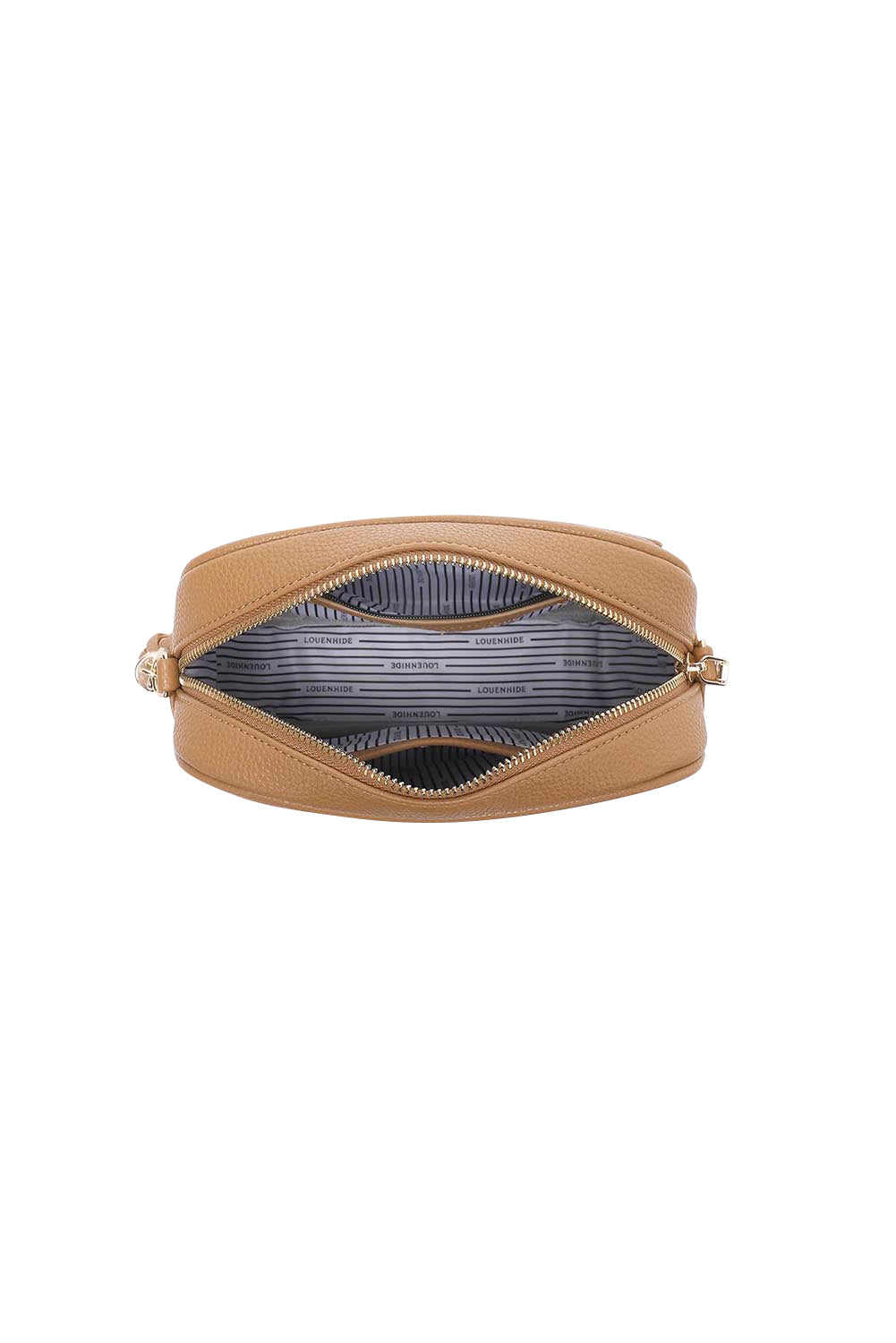 Product shot of the Jacinta Gia Crossbody Bag - Camel in colour Camel, showing detail