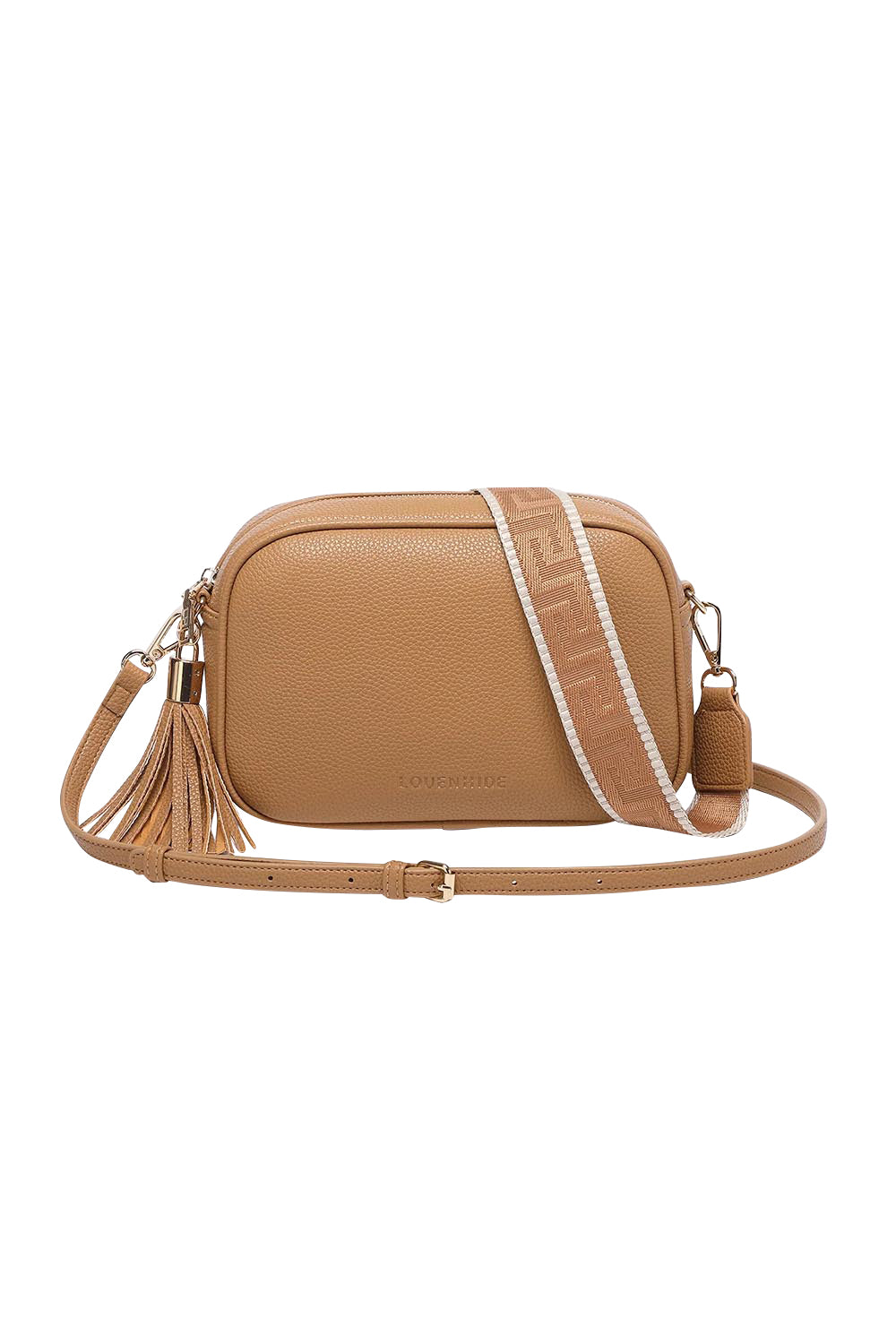 Product shot of the Jacinta Gia Crossbody Bag - Camel in colour Camel, from the front