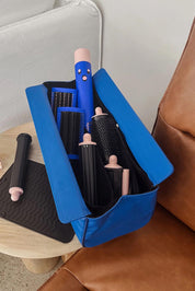 A model wearing the Margot Hot Tool Case in colour Royalblue (Blue), from the front, showing the whole outfit