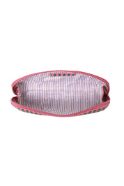 Product shot of the Jayne Stripe Makeup Bag - Greenpinkstripe in colour Greenpinkstripe, from the back