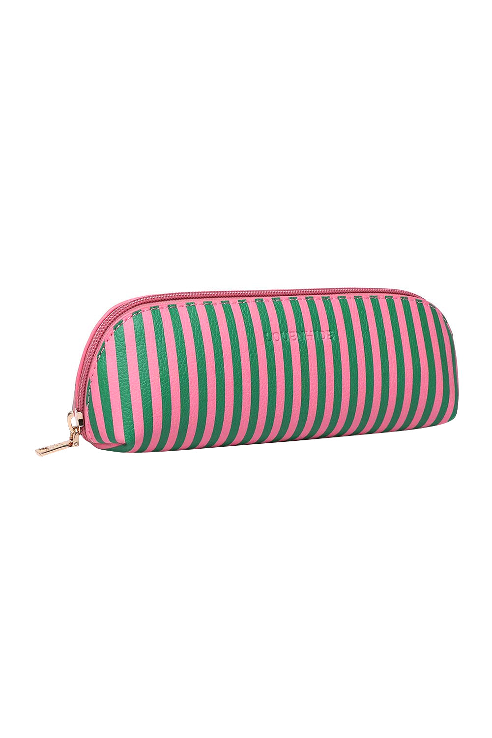 Product shot of the Jayne Stripe Makeup Bag - Greenpinkstripe in colour Greenpinkstripe, showing detail
