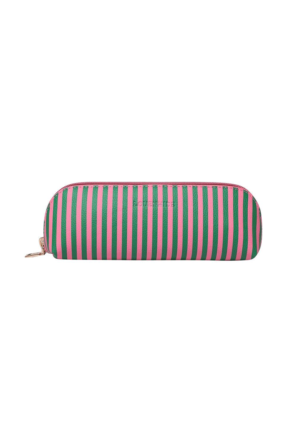 Product shot of the Jayne Stripe Makeup Bag - Greenpinkstripe in colour Greenpinkstripe, from the front