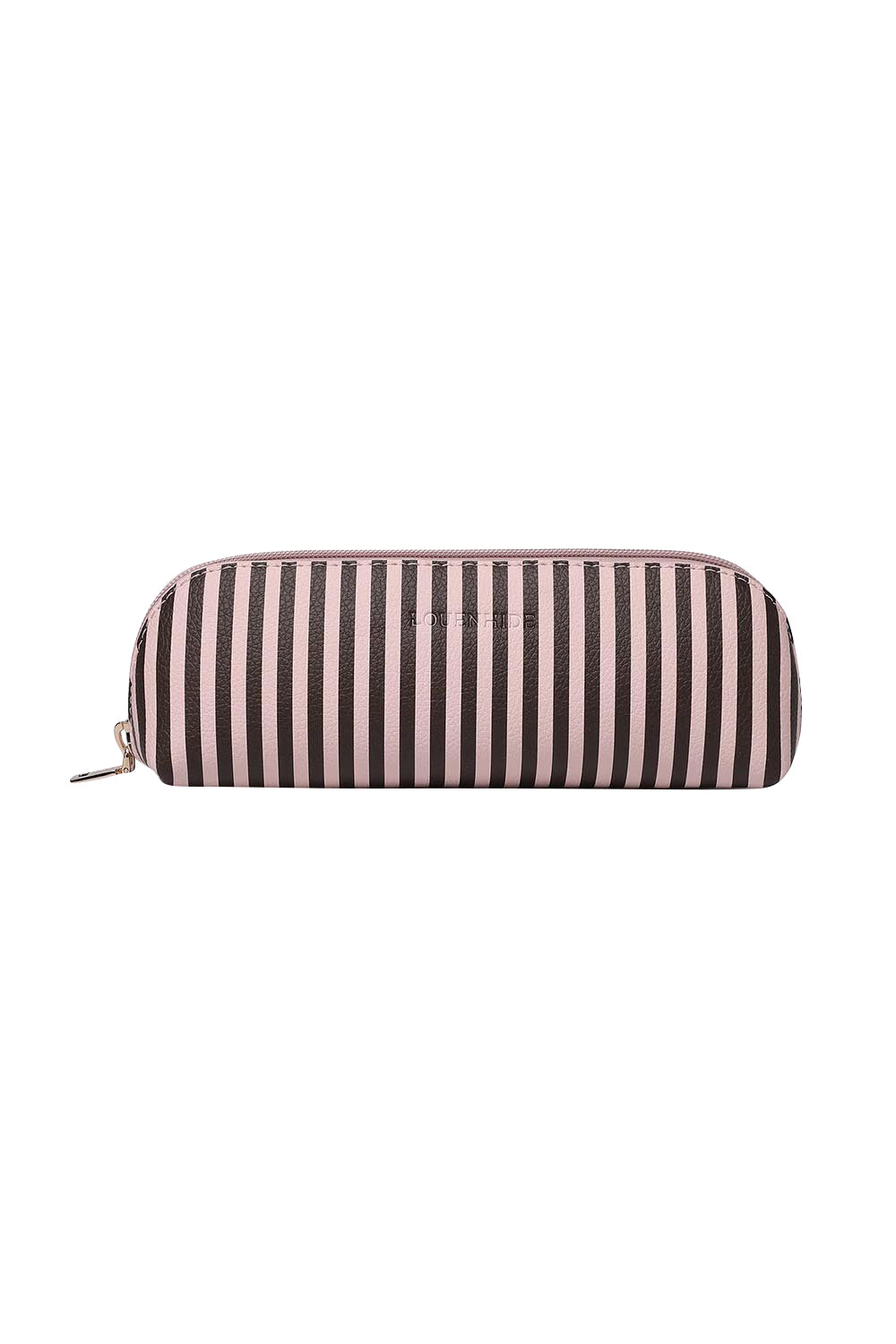 Product shot of the Jayne Stripe Makeup Bag - Pinkchocstripe in colour Pinkchocstripe, from the front