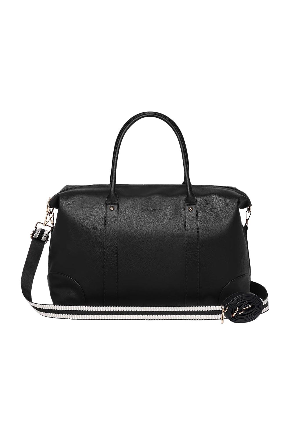 Product shot of the Alexis Travel Bag in colour Blackstrip (Black), from the front