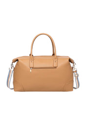 Product shot of the Alexis Stripe Weekender Travel Bag - Camel in colour Camel, from the back