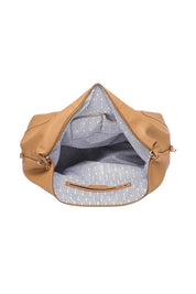 Product shot of the Alexis Stripe Weekender Travel Bag - Camel in colour Camel, showing detail