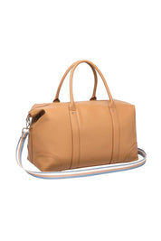 Product shot of the Alexis Stripe Weekender Travel Bag - Camel in colour Camel, showing detail