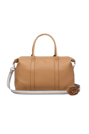 Product shot of the Alexis Stripe Weekender Travel Bag - Camel in colour Camel, from the front