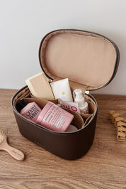 Product shot of the Juliette Vanity Case - Chocolate in colour Chocolate, from the back