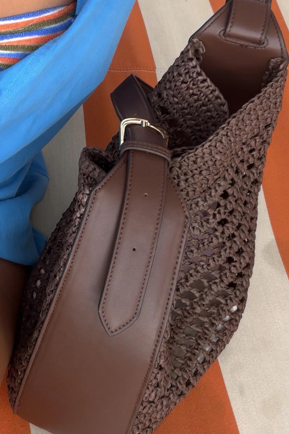 Product shot of the Louisa Shoulder Bag - Chocolate in colour Chocolate, showing detail