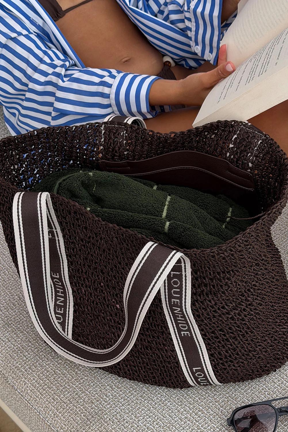 Product shot of the Bali Beach Bag - Chocolateraffia in colour Chocolateraffia, from the back