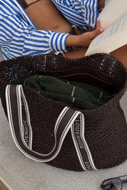 Product shot of the Bali Beach Bag - Chocolateraffia in colour Chocolateraffia, from the back