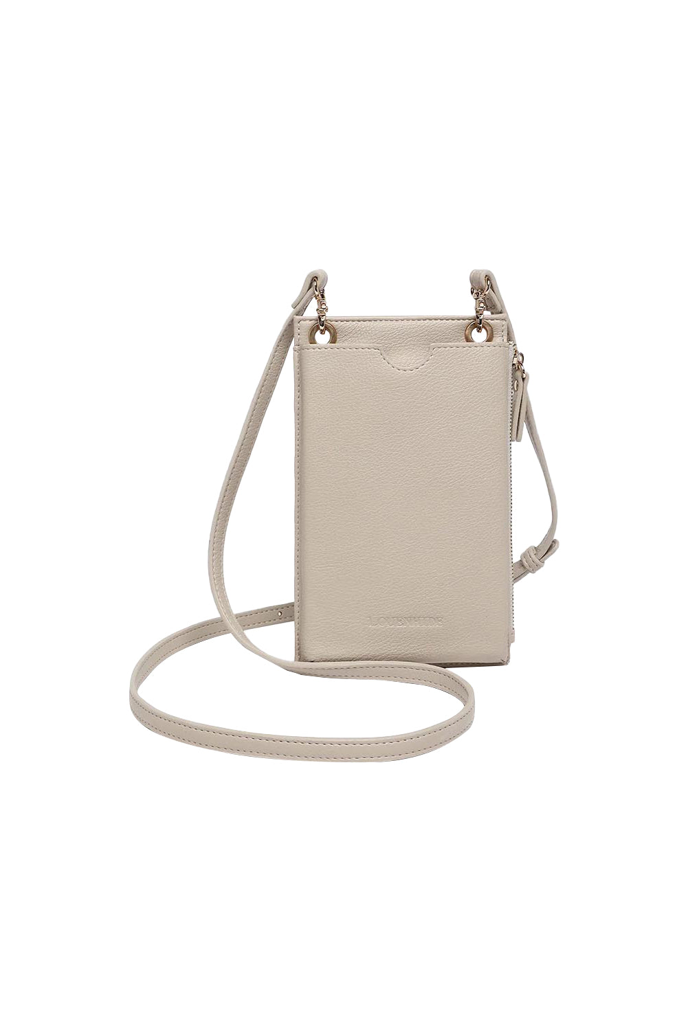 Product shot of the Suki Phone Bag in colour Almond, from the front