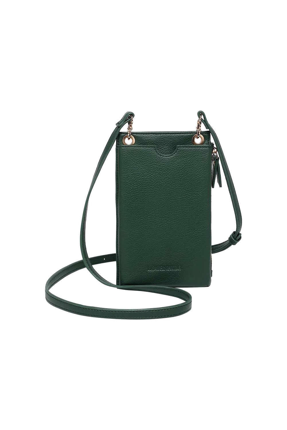 Product shot of the Suki Phone Bag in colour Forestgrn (Green), from the front