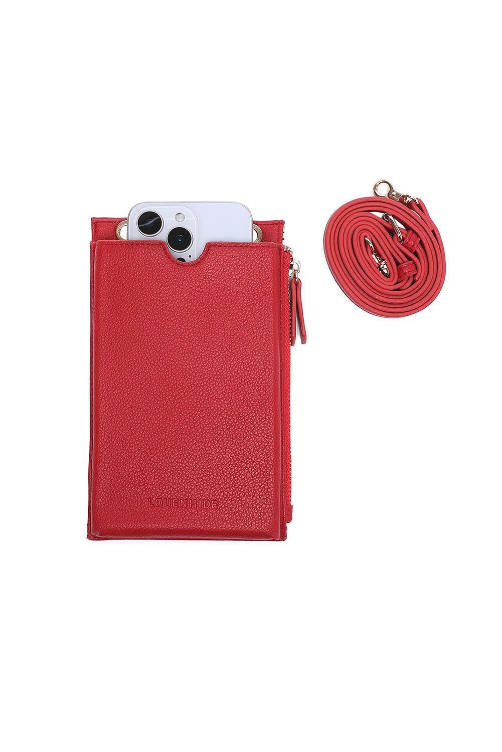 Product shot of the Suki Phone Bag - Red in colour Red, from the back