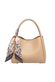 Product shot of the Steffie Mini Tote Bag - Biscuit in colour Biscuit, showing detail