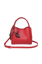 Product shot of the Steffie Mini Tote Bag - Red in colour Red, from the front
