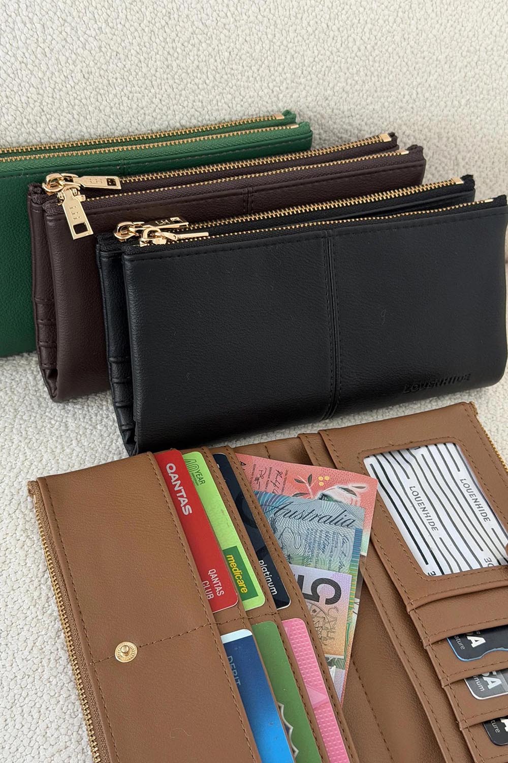 Product shot of the Sailor Wallet - Toffee in colour Toffee, from the front