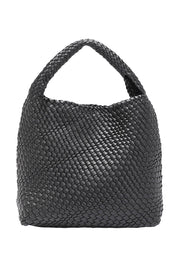 Product shot of the Gabby Woven Shoulder Bag in colour Black (Black), from the back