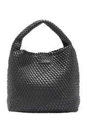 Product shot of the Gabby Woven Shoulder Bag in colour Black (Black), from the front
