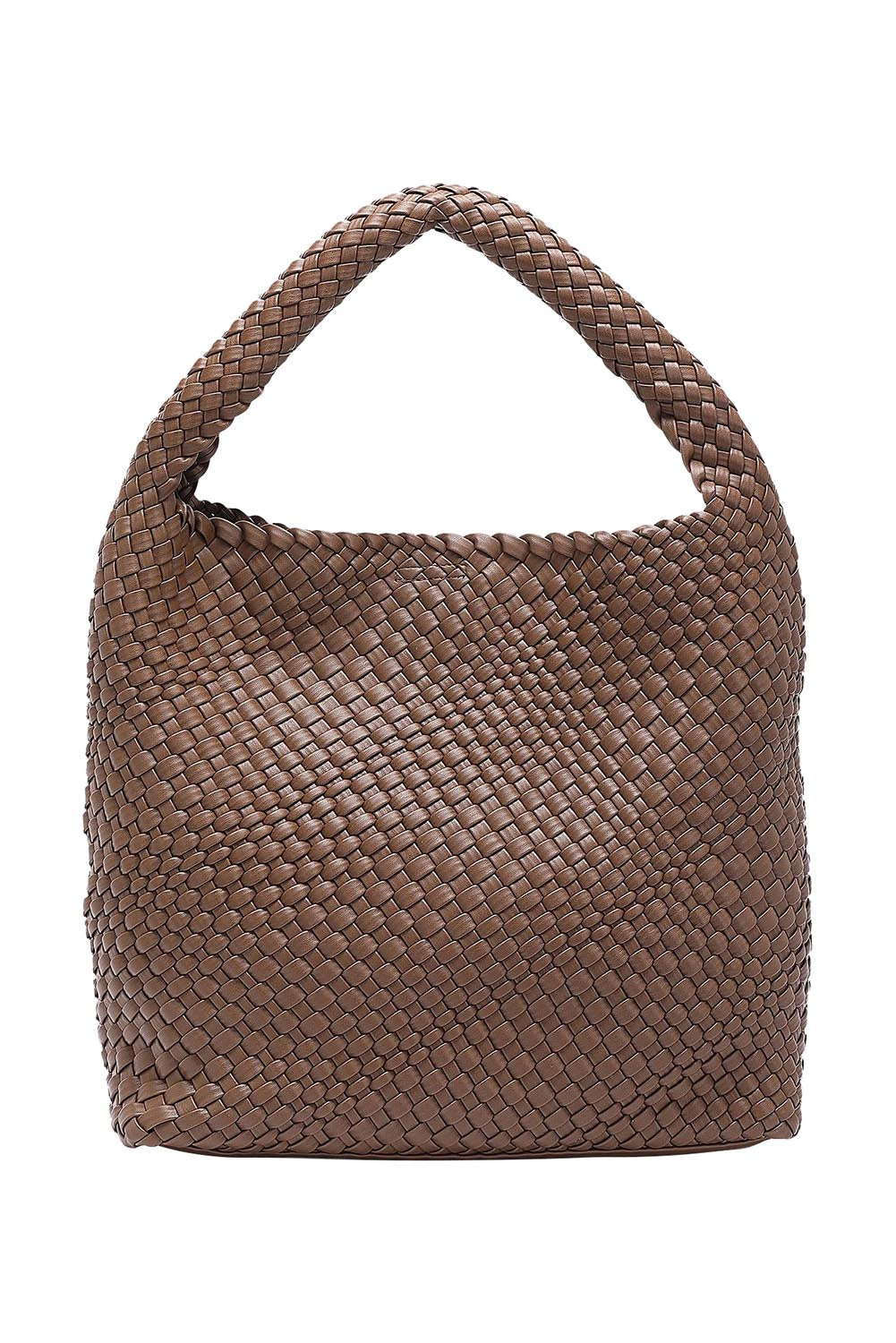 Product shot of the Gabby Woven Shoulder Bag in colour Chocolate, from the back
