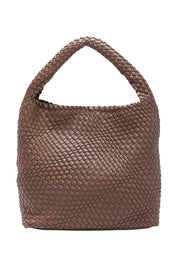 Product shot of the Gabby Woven Shoulder Bag in colour Chocolate, from the back