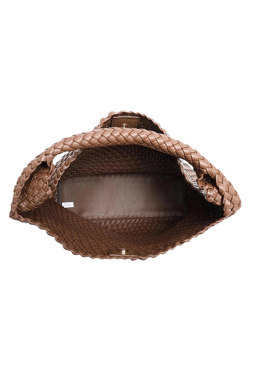 Product shot of the Gabby Woven Shoulder Bag in colour Chocolate, detail