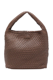 Product shot of the Gabby Woven Shoulder Bag in colour Chocolate, from the front