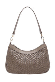 Product shot of the Lucia Woven Shoulder Bag in colour Chocolatew, detail
