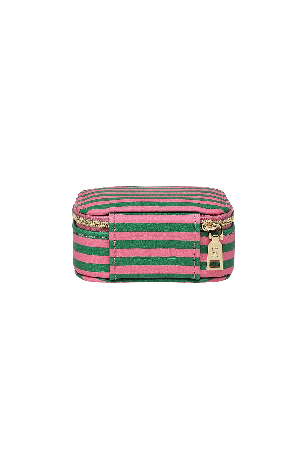Product shot of the Suzie Stripe Jewellery Box - Greenpinkstripe in colour Greenpinkstripe, from the back