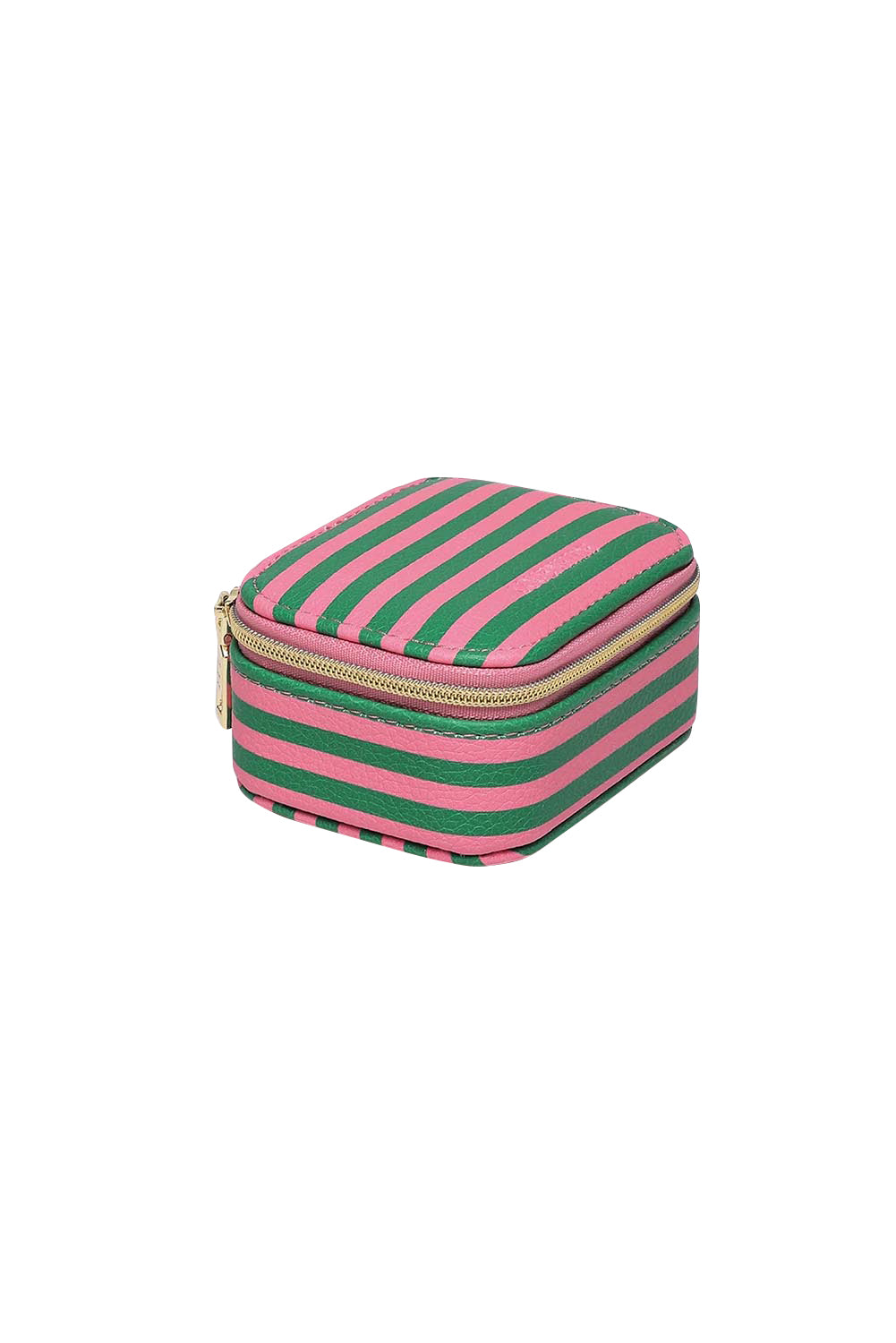 Product shot of the Suzie Stripe Jewellery Box - Greenpinkstripe in colour Greenpinkstripe, showing detail