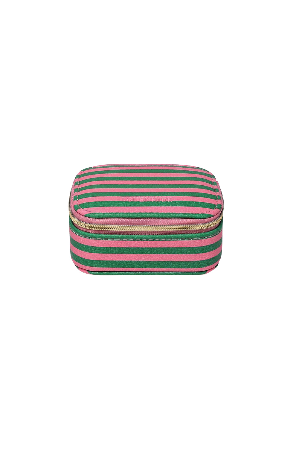 Product shot of the Suzie Stripe Jewellery Box - Greenpinkstripe in colour Greenpinkstripe, from the front