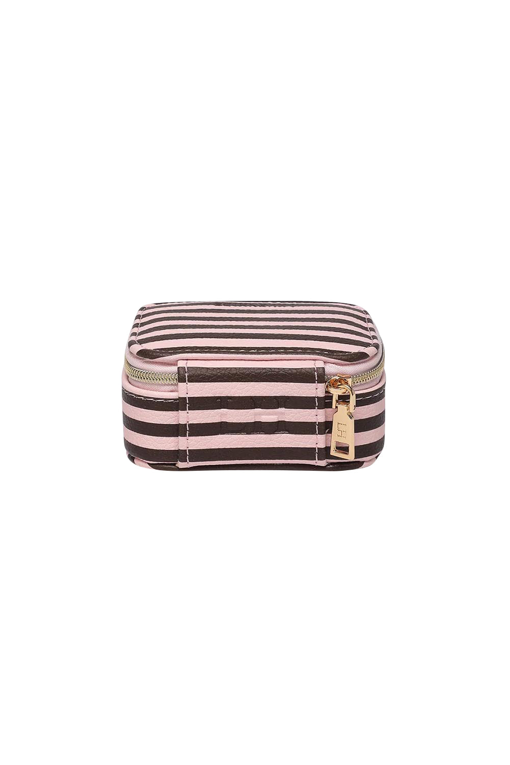 Product shot of the Suzie Stripe Jewellery Box - Pinkchocstripe in colour Pinkchocstripe, from the back