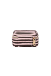 Product shot of the Suzie Stripe Jewellery Box - Pinkchocstripe in colour Pinkchocstripe, from the back