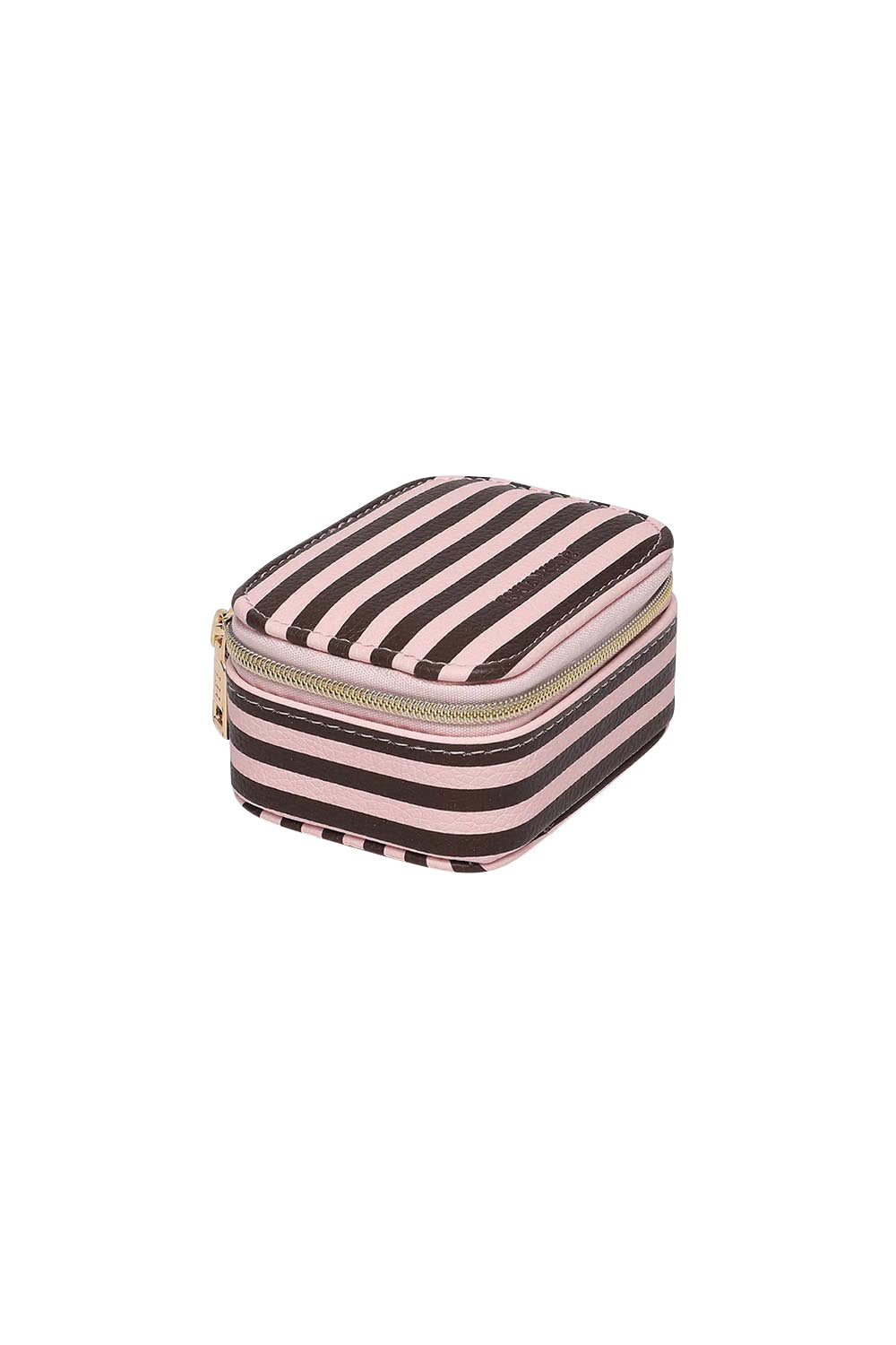 Product shot of the Suzie Stripe Jewellery Box - Pinkchocstripe in colour Pinkchocstripe, showing detail