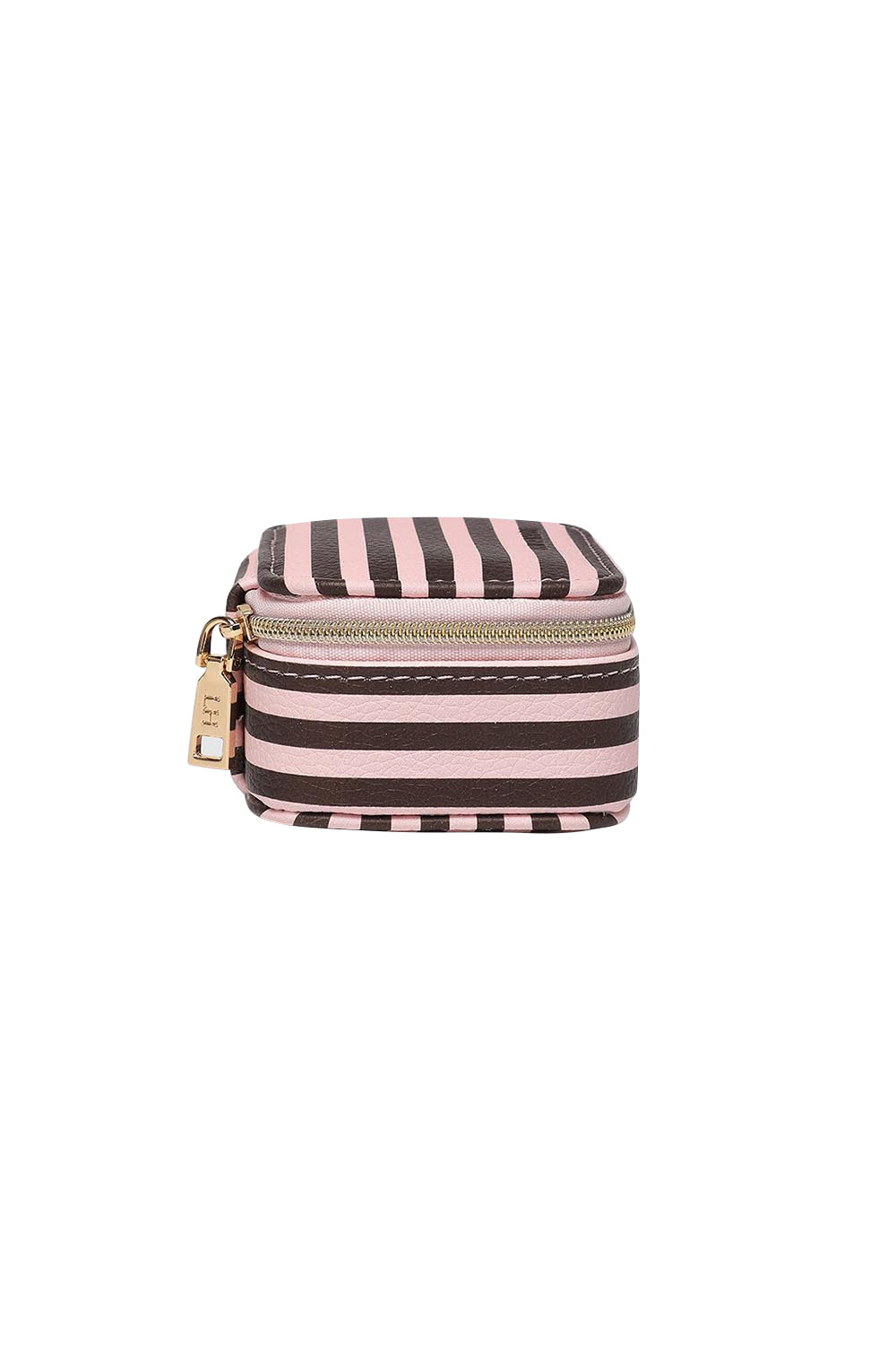 Product shot of the Suzie Stripe Jewellery Box - Pinkchocstripe in colour Pinkchocstripe, showing detail