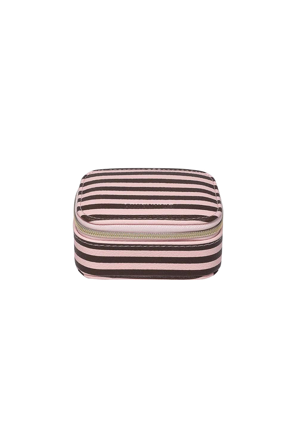 Product shot of the Suzie Stripe Jewellery Box - Pinkchocstripe in colour Pinkchocstripe, from the front