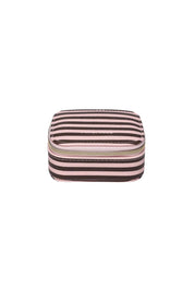 Product shot of the Suzie Stripe Jewellery Box - Pinkchocstripe in colour Pinkchocstripe, from the front