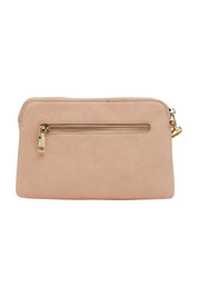 Product shot of the Mandy Clutch in colour Blush (Pink), from the back