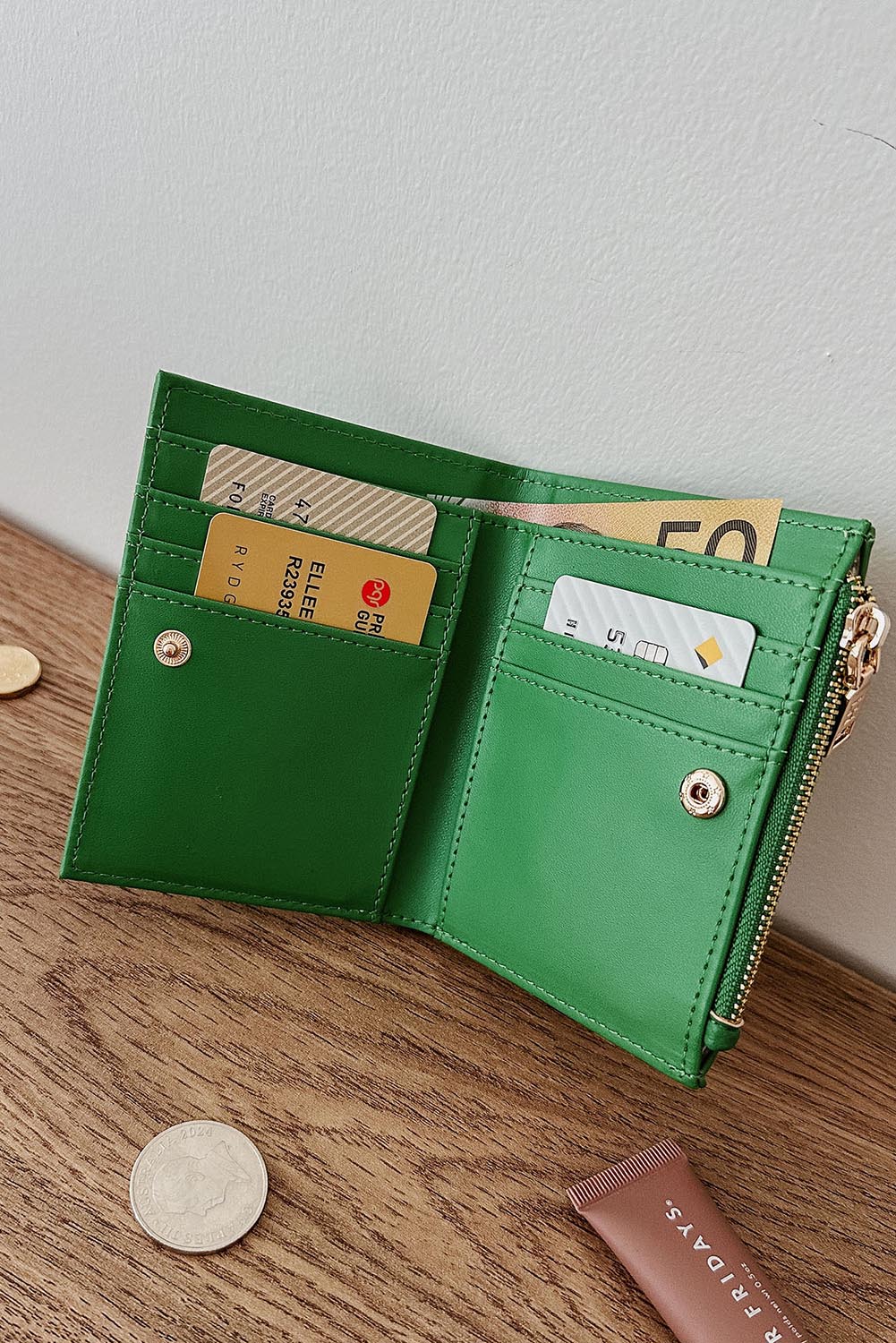 Product shot of the Lily Wallet - Applegreen in colour Applegreen, from the back