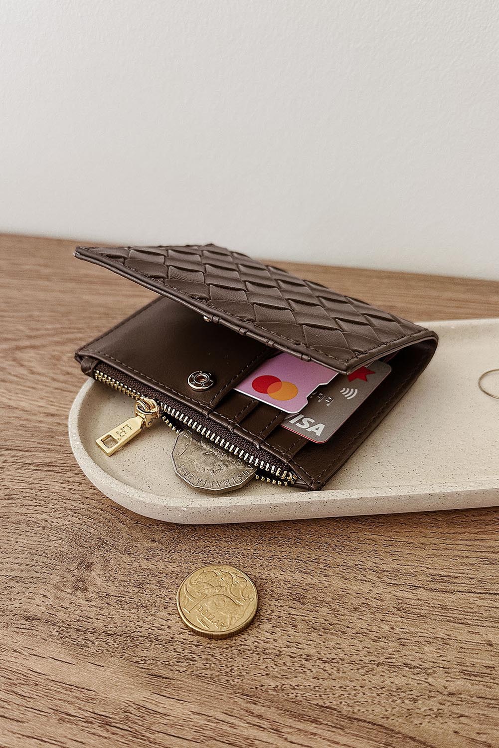 Product shot of the Lily Wallet - Chocolate in colour Chocolate, from the back