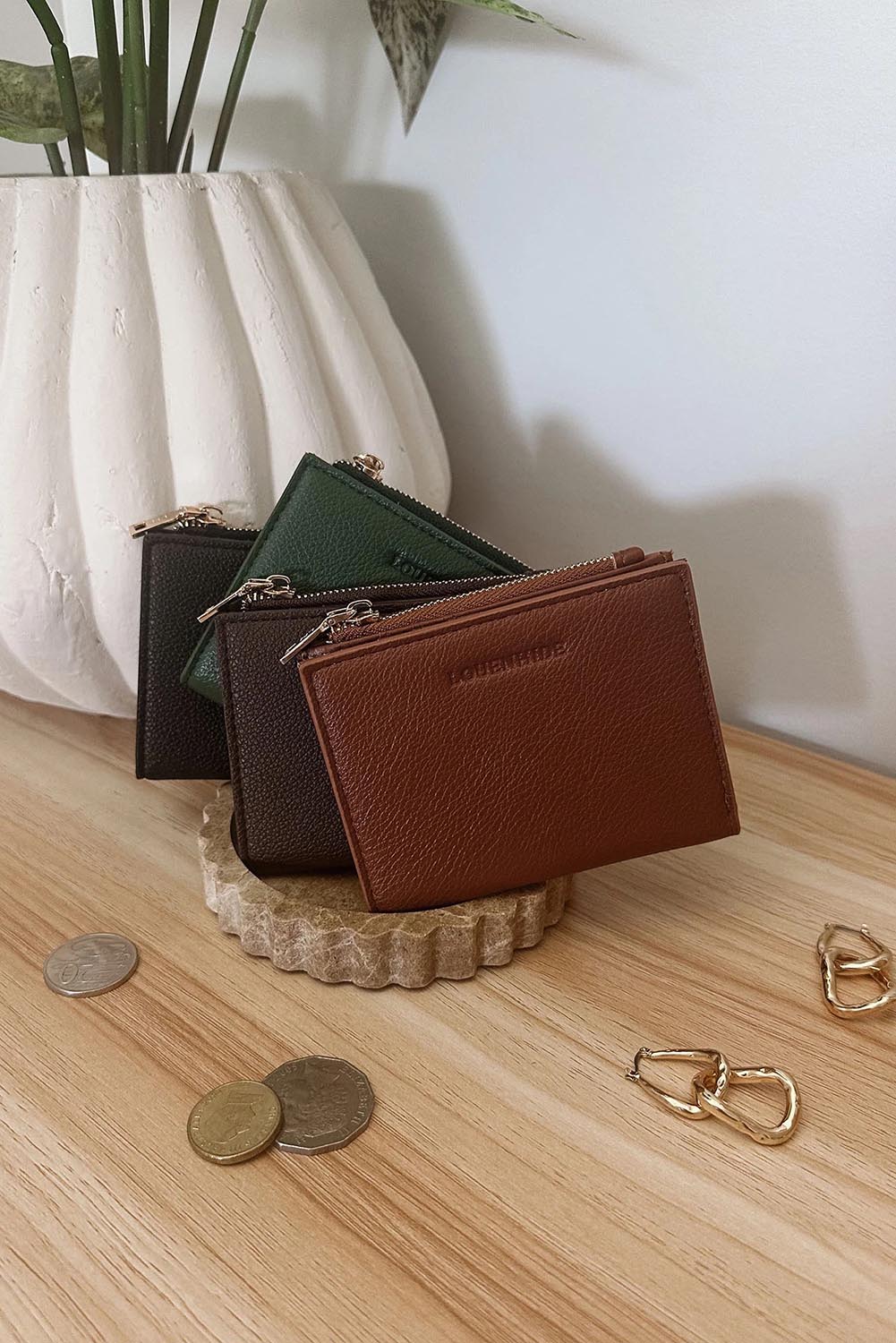 Product shot of the Lily Wallet - Chocolate in colour Chocolate, from the back