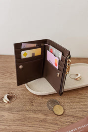 Product shot of the Lily Wallet - Chocolate in colour Chocolate, showing detail
