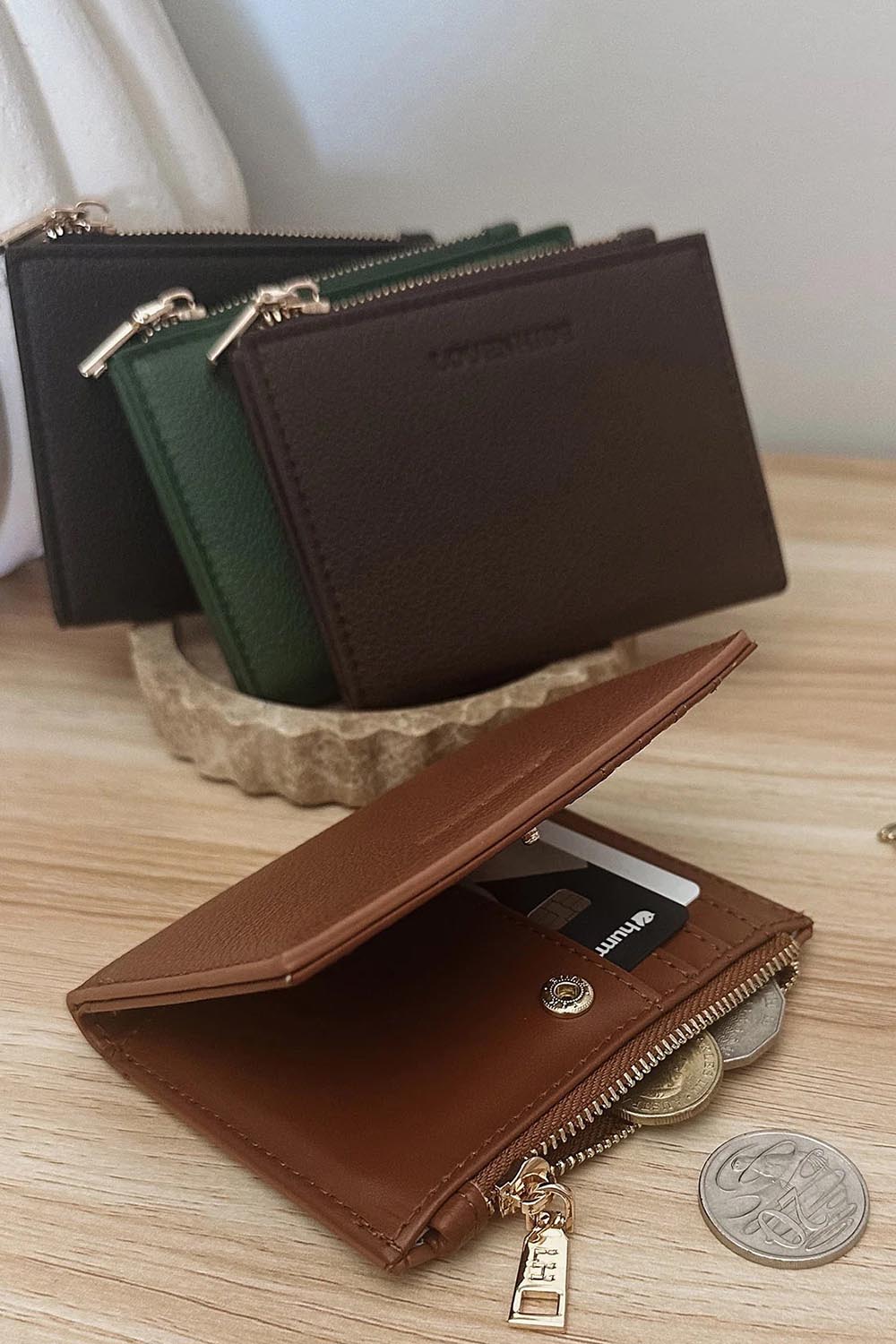 Product shot of the Lily Wallet - Chocolate in colour Chocolate, showing detail