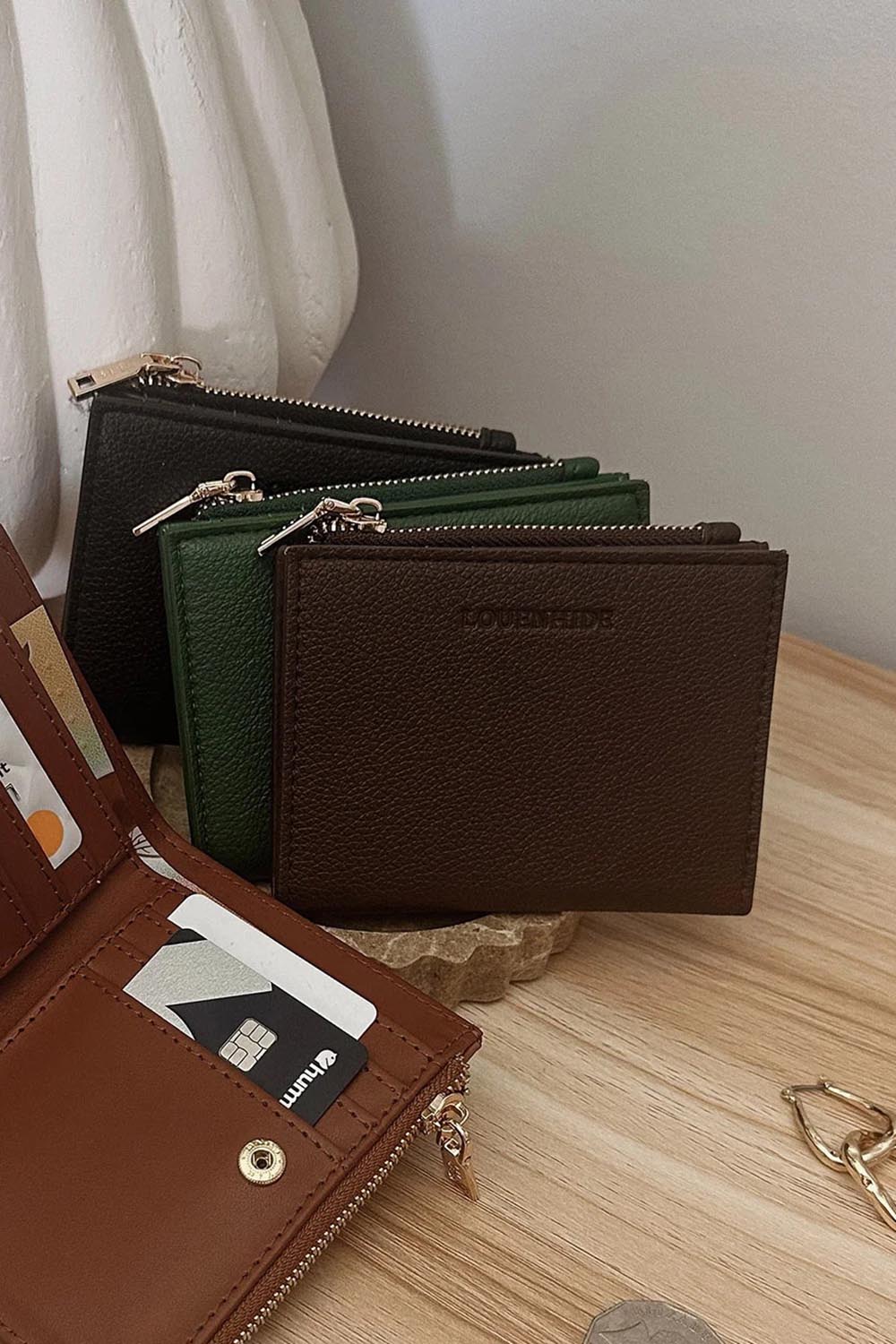 Product shot of the Lily Wallet - Chocolate in colour Chocolate, from the front