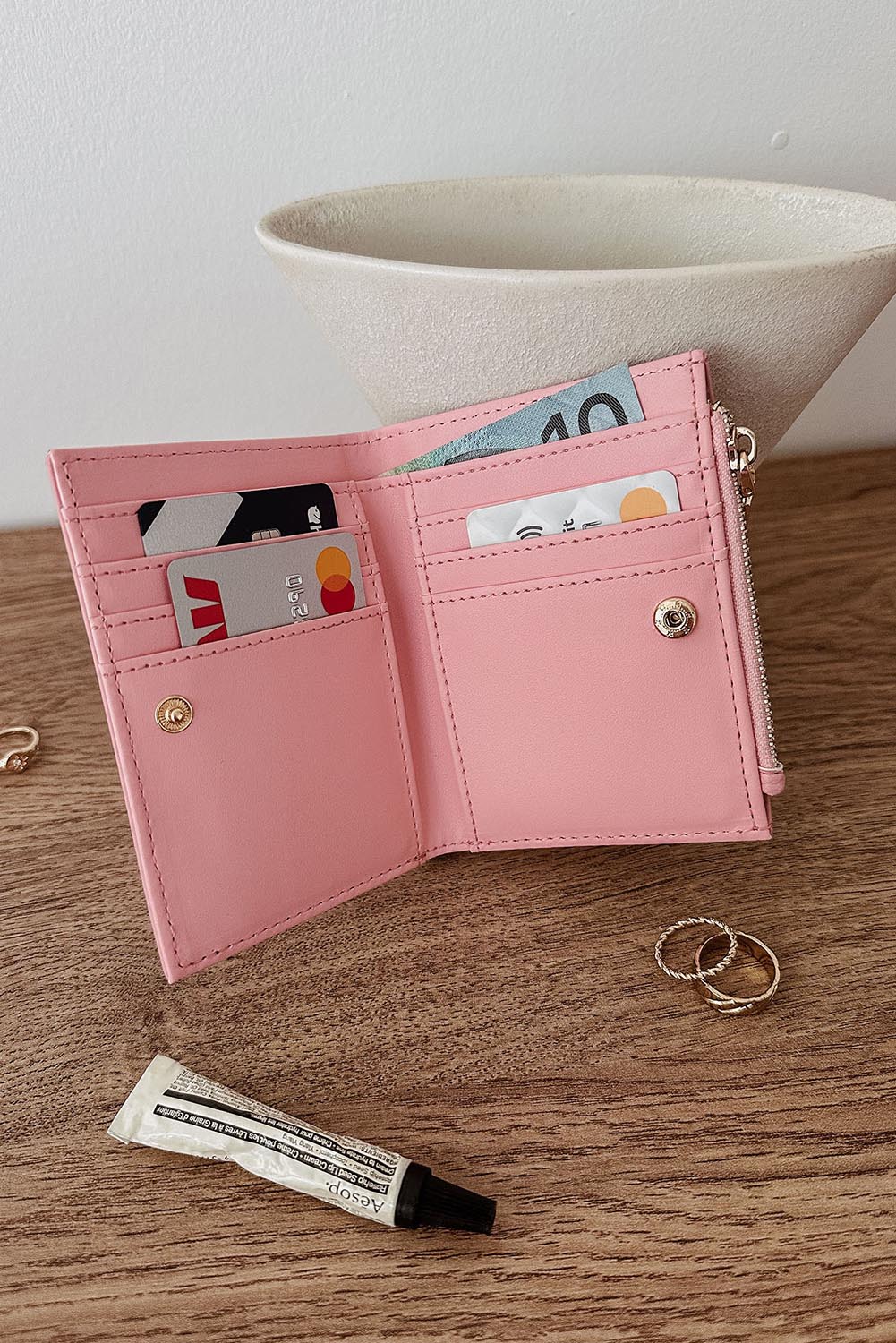 Product shot of the Lily Wallet - Pink in colour Pink, from the back
