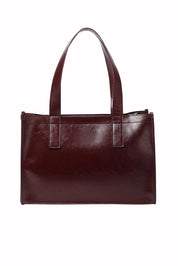 Product shot of the Riley Tote Bag in colour Burgundy (Red), from the back