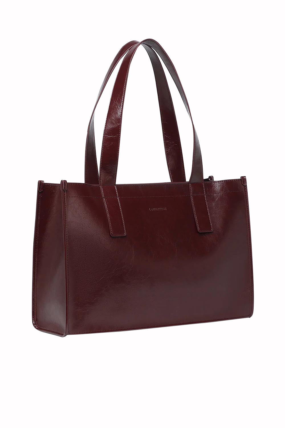 Product shot of the Riley Tote Bag in colour Burgundy (Red), detail