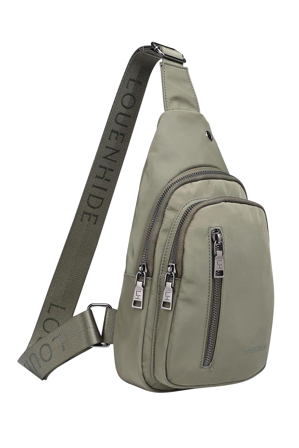 Product shot of the Boyd Nylon Sling Bag in colour Khaki (Green), detail