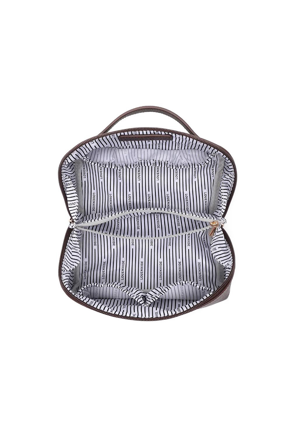 Product shot of the Ellis Makeup Bag - Chocolate in colour Chocolate, from the back